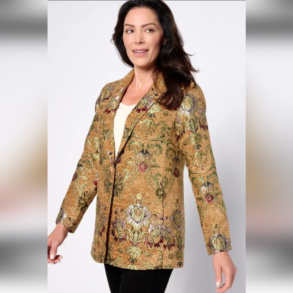 Susan Graver Gold Floral Tapestry Blazer